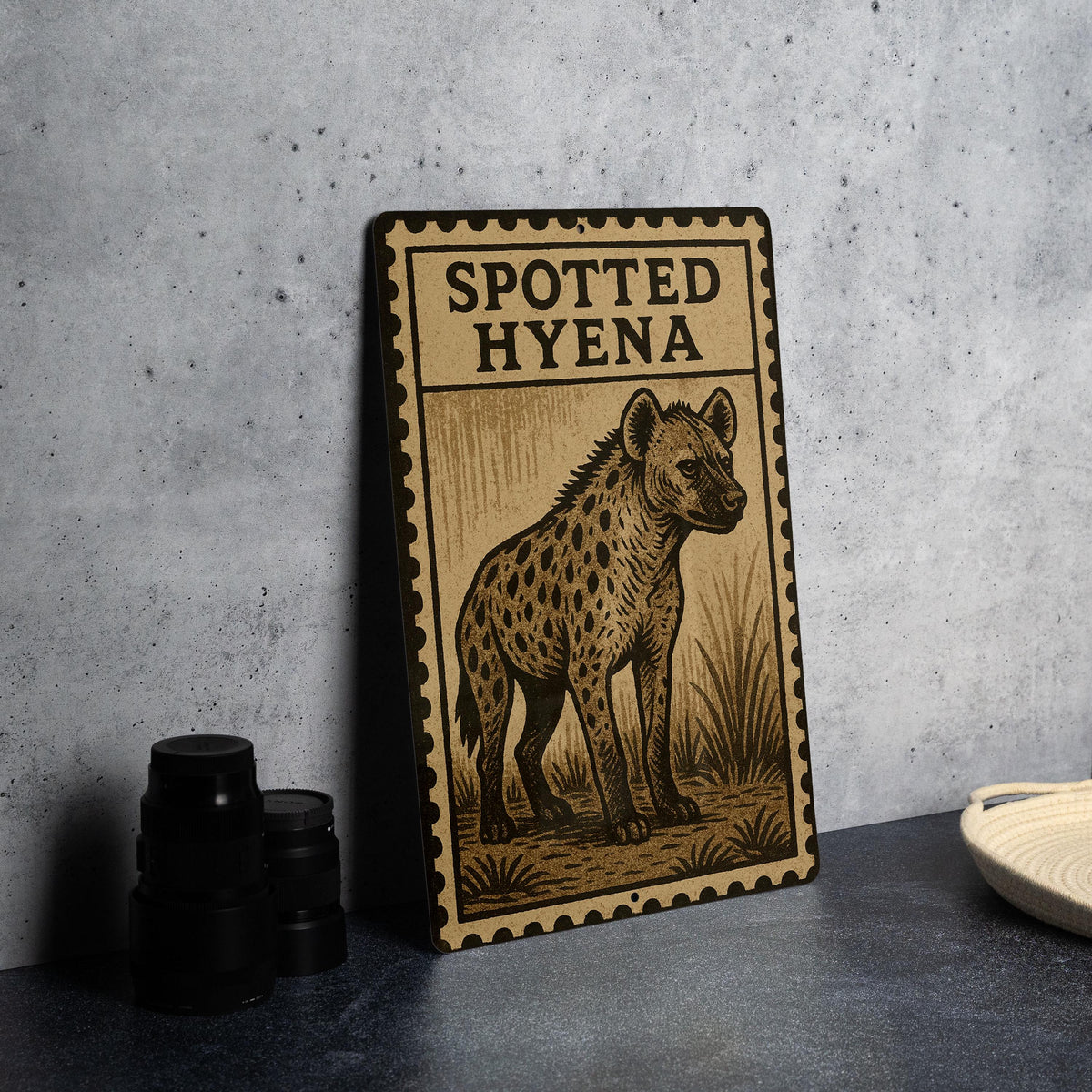 Spotted Hyena Metal Sign – Rustic Safari Wildlife Wall Art, Vintage Animal Decor, Stamp Style Illustration — photo 4