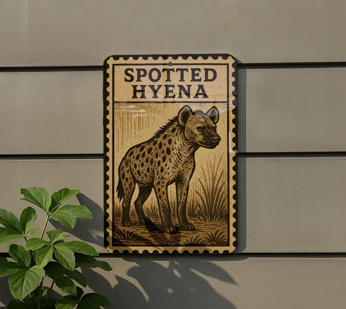 Spotted Hyena Metal Sign – Rustic Safari Wildlife Wall Art, Vintage Animal Decor, Stamp Style Illustration — photo 5