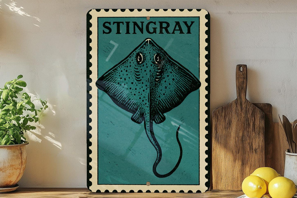 Stingray Metal Sign – Vintage Stamp Style Wall Art — photo 1