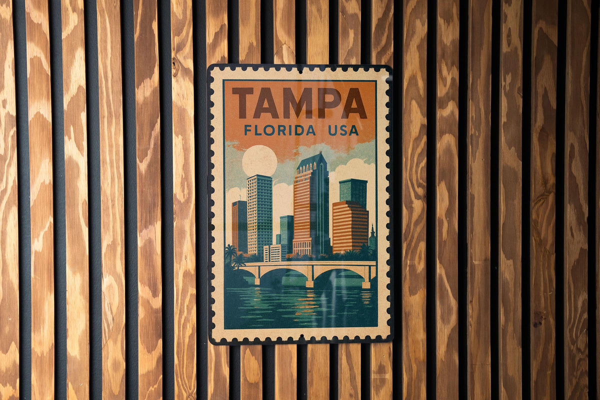 Tampa Florida Metal Sign – Vintage Stamp Style Wall Art, Retro Travel Decor for Home, Office, or Man Cave — photo 2