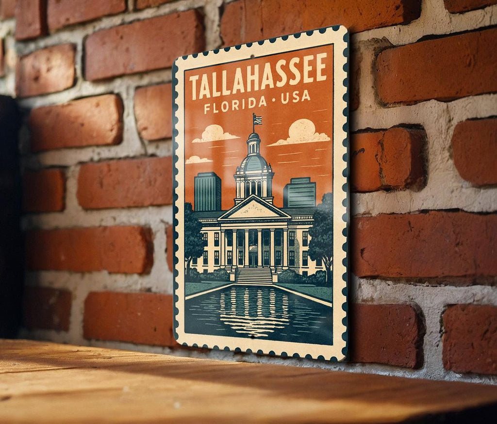 Tallahassee Florida Metal Sign – Vintage Stamp Style Wall Art, Rustic USA City Decor, Retro Travel Souvenir Plaque — photo 1