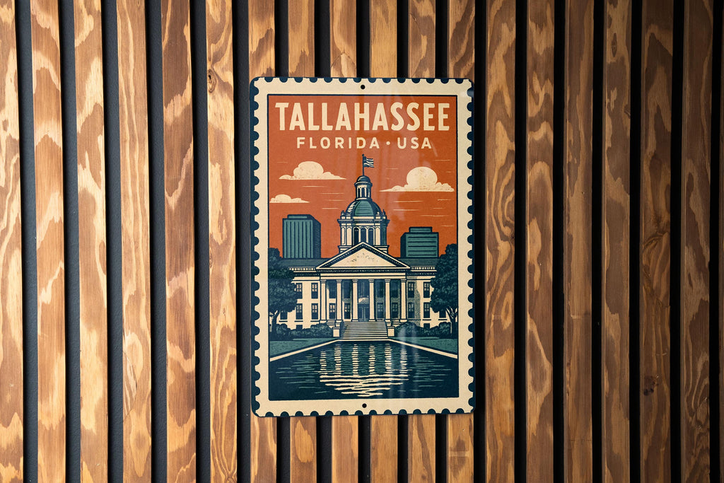 Tallahassee Florida Metal Sign – Vintage Stamp Style Wall Art, Rustic USA City Decor, Retro Travel Souvenir Plaque — photo 3