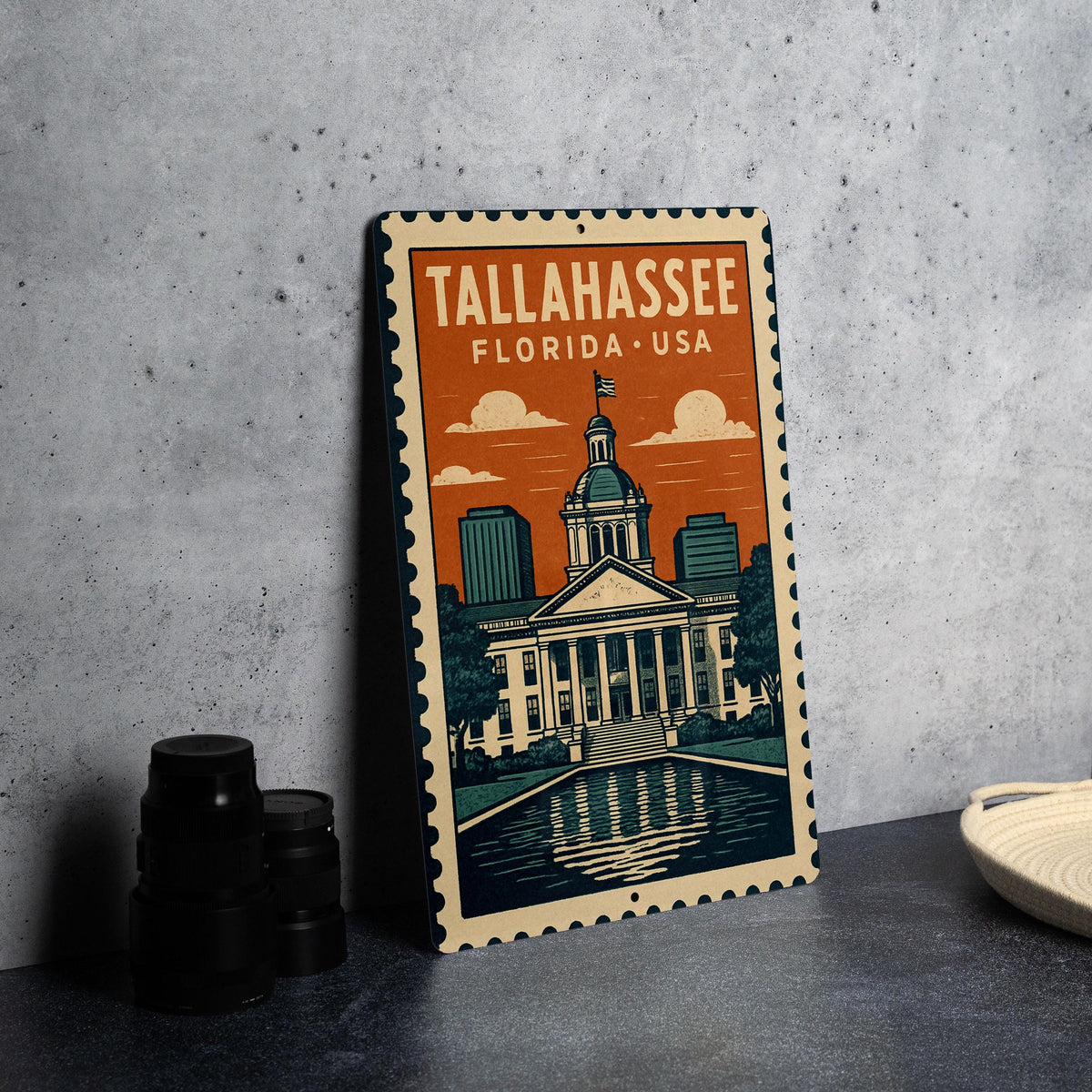Tallahassee Florida Metal Sign – Vintage Stamp Style Wall Art, Rustic USA City Decor, Retro Travel Souvenir Plaque — photo 4