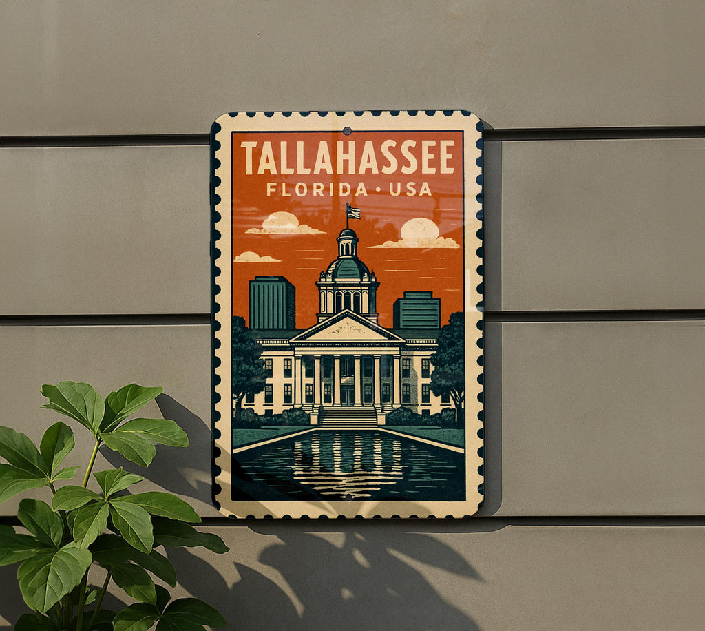 Tallahassee Florida Metal Sign – Vintage Stamp Style Wall Art, Rustic USA City Decor, Retro Travel Souvenir Plaque — photo 5