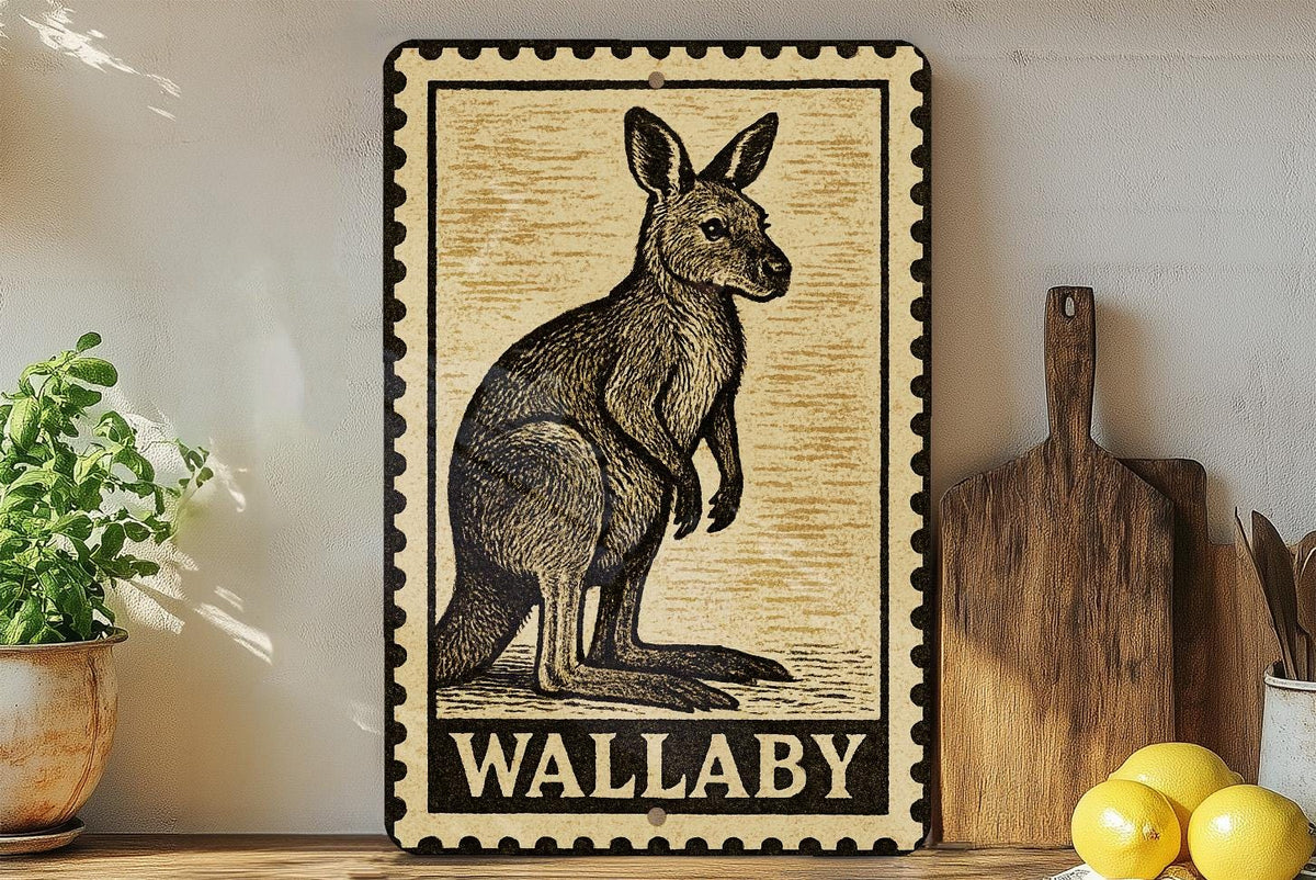 Wallaby Stamp Style Metal Sign – Vintage Wall Art for Home, Rustic Animal Decor, Australian Wildlife Poster — photo 2