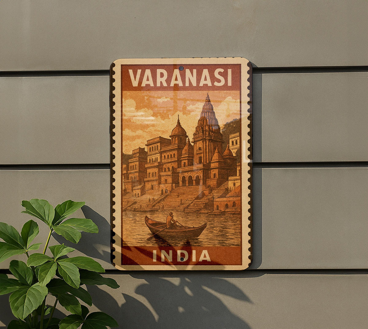 Varanasi India Metal Sign – Vintage Stamp Style Wall Art, Travel Poster, Rustic Home Decor, Indian City Souvenir — photo 5