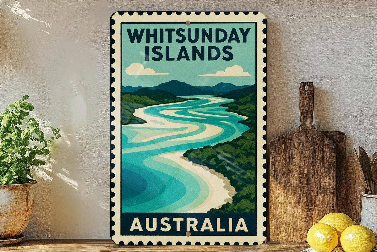 Whitsunday Islands Australia Metal Sign – Vintage Travel Stamp Style Wall Art for Home, Bar, Office, Beach Decor — photo 2
