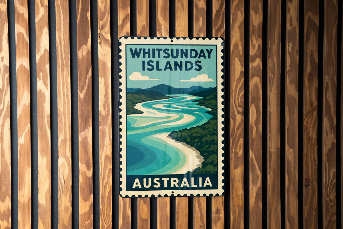 Whitsunday Islands Australia Metal Sign – Vintage Travel Stamp Style Wall Art for Home, Bar, Office, Beach Decor — photo 3