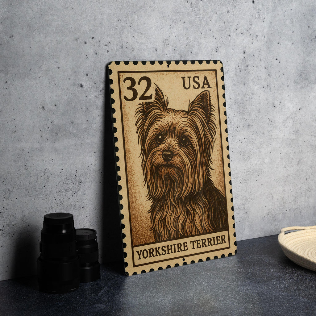 Yorkshire Terrier Metal Sign – Vintage Stamp Style Dog Wall Art for Home, Porch, Kennel, Rustic Pet Decor Gift — photo 4