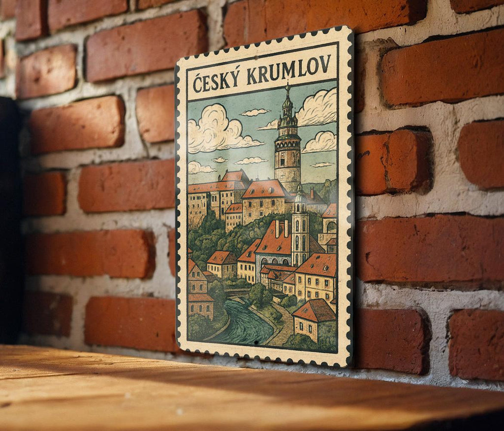 Český Krumlov Czech Republic Metal Sign – Vintage Travel Stamp Style Wall Art, European City Decor for Home or Office — photo 1