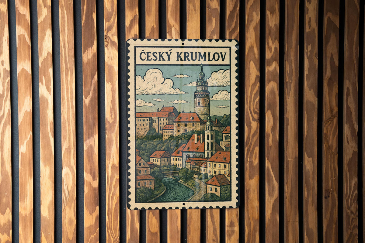 Český Krumlov Czech Republic Metal Sign – Vintage Travel Stamp Style Wall Art, European City Decor for Home or Office — photo 3
