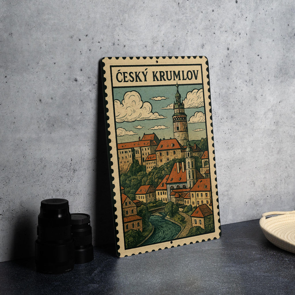 Český Krumlov Czech Republic Metal Sign – Vintage Travel Stamp Style Wall Art, European City Decor for Home or Office — photo 4