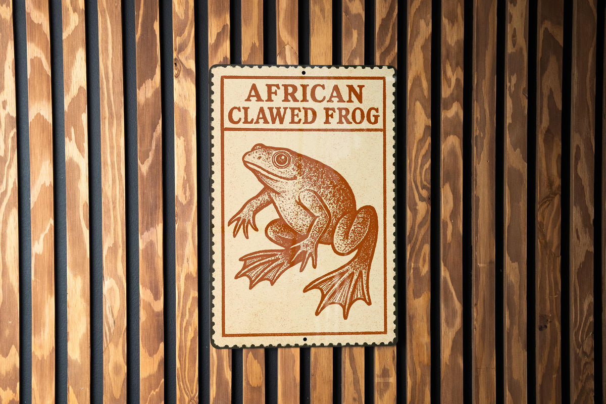 African Clawed Frog Metal Sign – Vintage Stamp Style Wall Art, Amphibian Decor, Retro Vertical Tin Sign for Home or Garden — photo 2