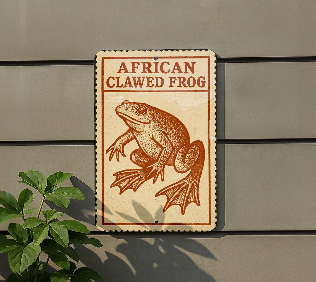 African Clawed Frog Metal Sign – Vintage Stamp Style Wall Art, Amphibian Decor, Retro Vertical Tin Sign for Home or Garden — photo 5
