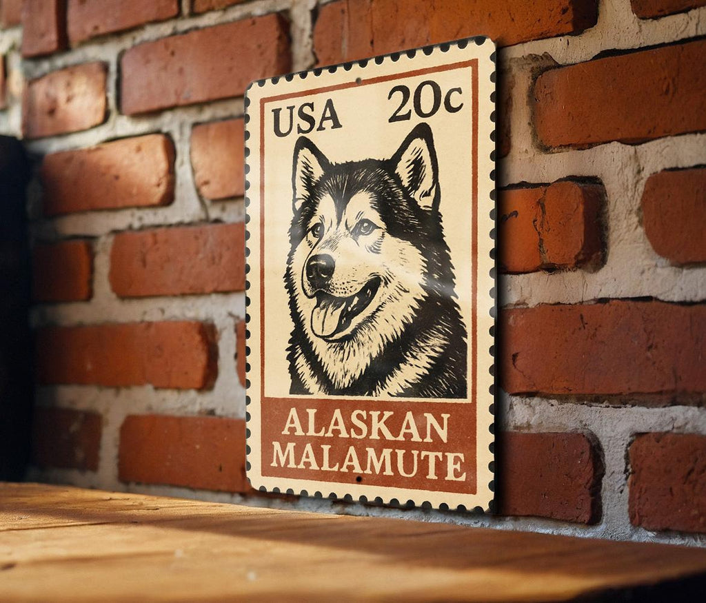 Alaskan Malamute Metal Sign – Vintage Stamp Style Dog Wall Art for Home, Cabin, or Kennel Decor – Vertical Pet Sign — photo 3
