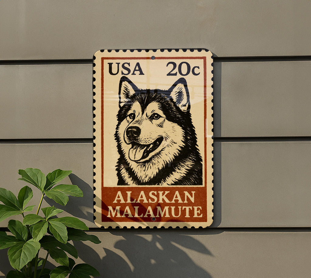 Alaskan Malamute Metal Sign – Vintage Stamp Style Dog Wall Art for Home, Cabin, or Kennel Decor – Vertical Pet Sign — photo 5