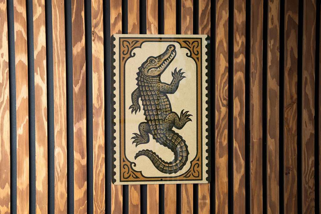 Alligator Stamp Style Metal Sign – Vertical Rustic Wall Art for Home, Cabin, or Man Cave Décor, 23-Inch Vintage Look — photo 3