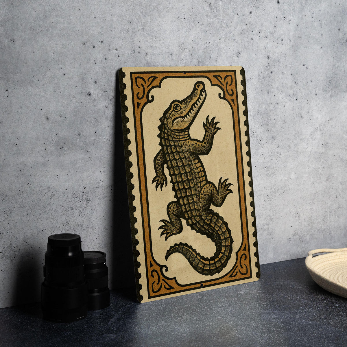Alligator Stamp Style Metal Sign – Vertical Rustic Wall Art for Home, Cabin, or Man Cave Décor, 23-Inch Vintage Look — photo 4
