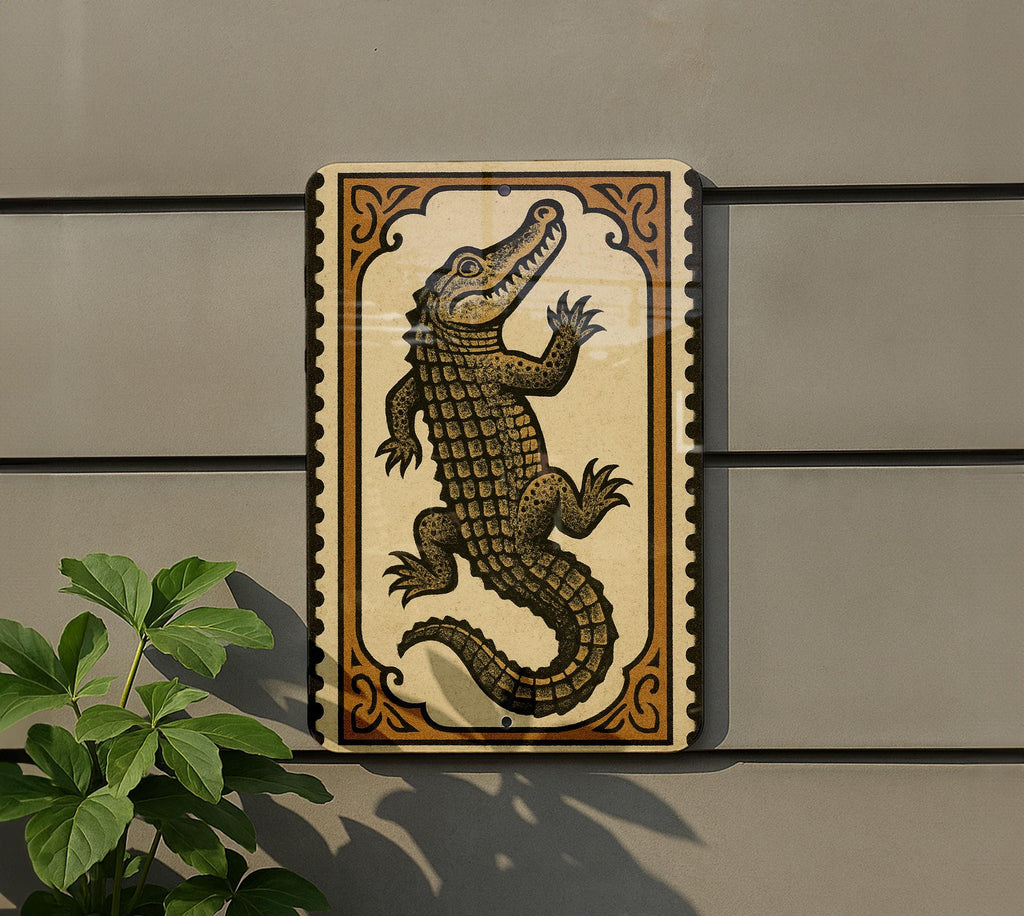 Alligator Stamp Style Metal Sign – Vertical Rustic Wall Art for Home, Cabin, or Man Cave Décor, 23-Inch Vintage Look — photo 5