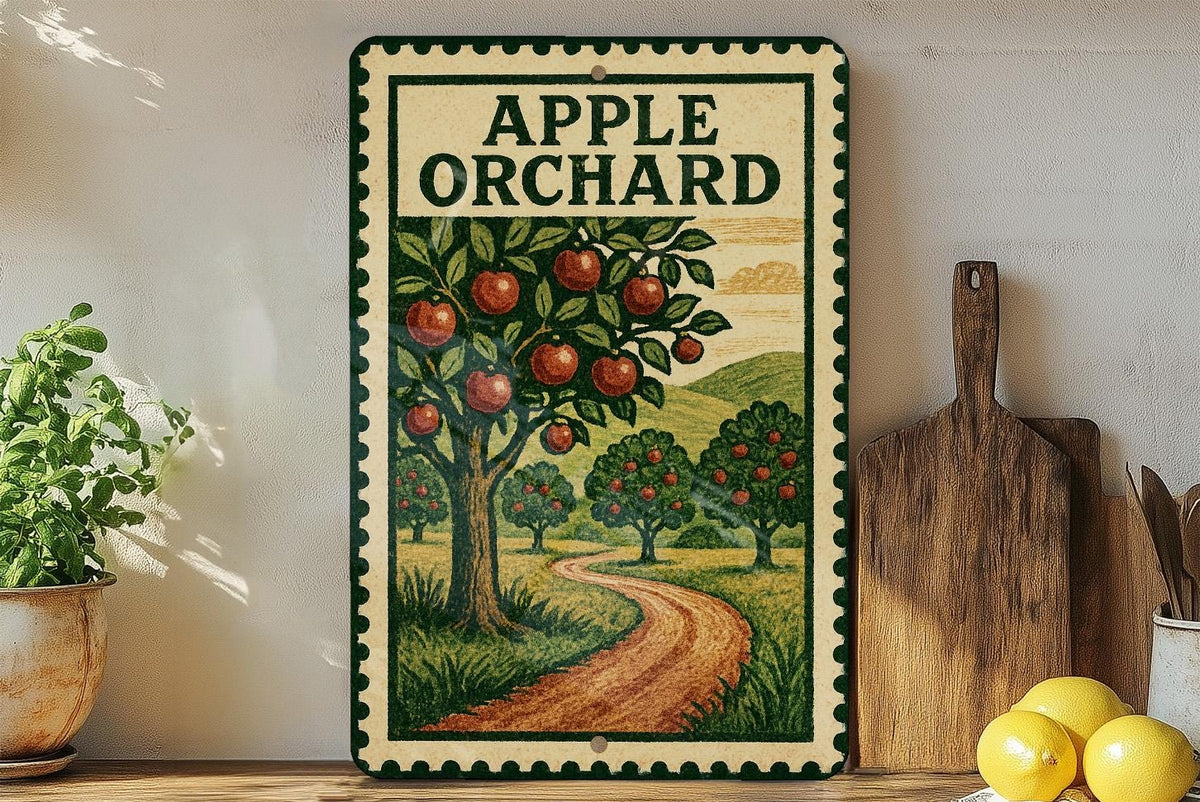 Apple Orchard Metal Sign – Vintage Farmhouse Decor, Rustic Apple Picking Wall Art, Country Kitchen Stamp-Style Plaque — photo 2