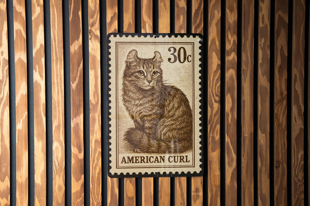 American Curl Cat Metal Sign – Vintage Stamp Style Wall Art, Rustic Tin Decor for Cat Lovers, Retro Pet Sign Gift — photo 3