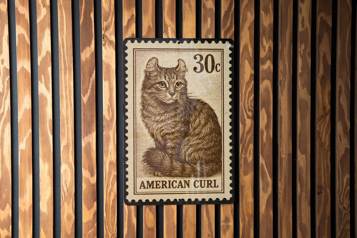 American Curl Cat Metal Sign – Vintage Stamp Style Wall Art, Rustic Tin Decor for Cat Lovers, Retro Pet Sign Gift — photo 3