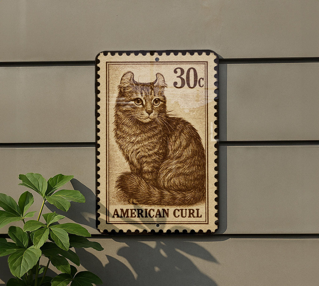 American Curl Cat Metal Sign – Vintage Stamp Style Wall Art, Rustic Tin Decor for Cat Lovers, Retro Pet Sign Gift — photo 5