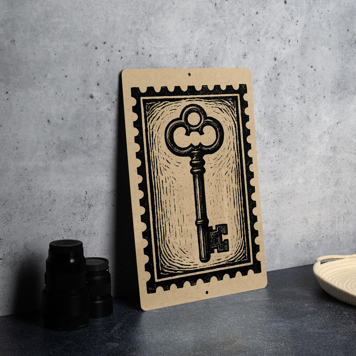 Antique Key Metal Sign – Vintage Stamp Style Wall Art, Rustic Home Decor, Skeleton Key Artwork for Entryway or Office — photo 4