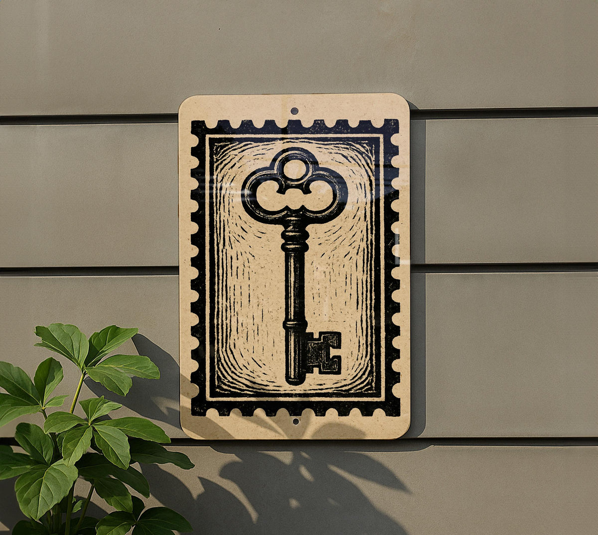 Antique Key Metal Sign – Vintage Stamp Style Wall Art, Rustic Home Decor, Skeleton Key Artwork for Entryway or Office — photo 5
