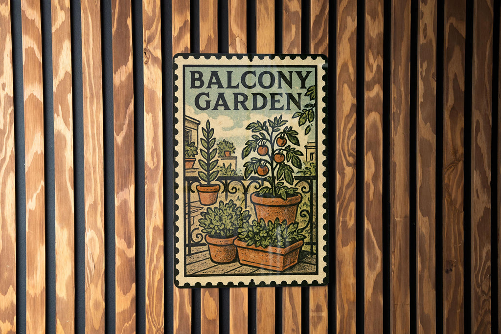 Balcony Garden Metal Sign – Vintage Stamp Style Wall Decor for Patio, Outdoor Space, Balcony Art, Rustic Garden Sign — photo 2