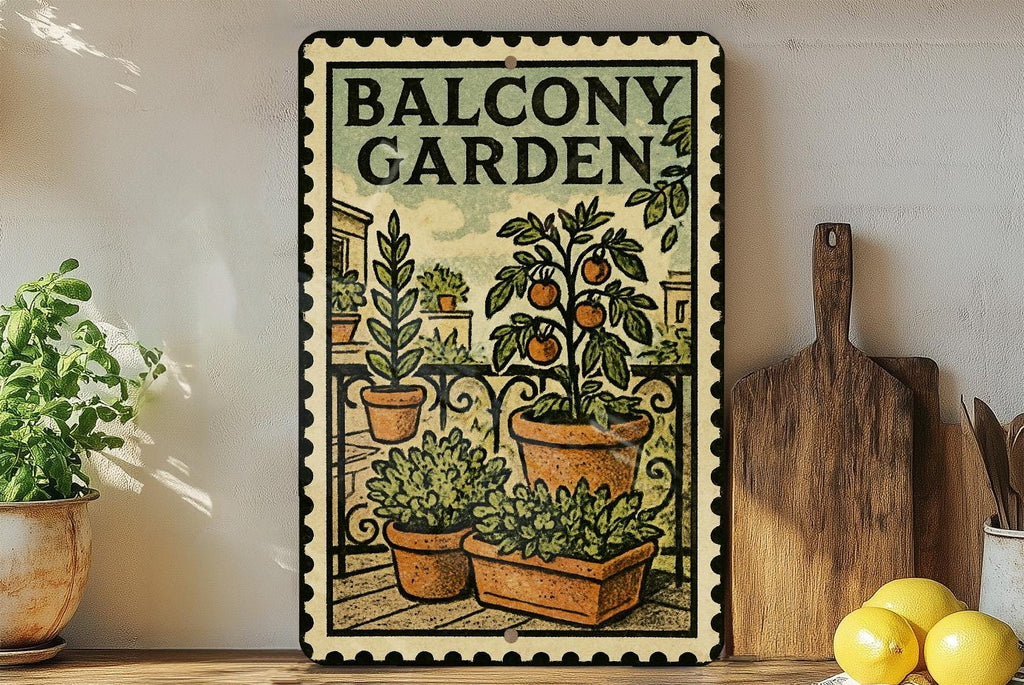 Balcony Garden Metal Sign – Vintage Stamp Style Wall Decor for Patio, Outdoor Space, Balcony Art, Rustic Garden Sign — photo 3