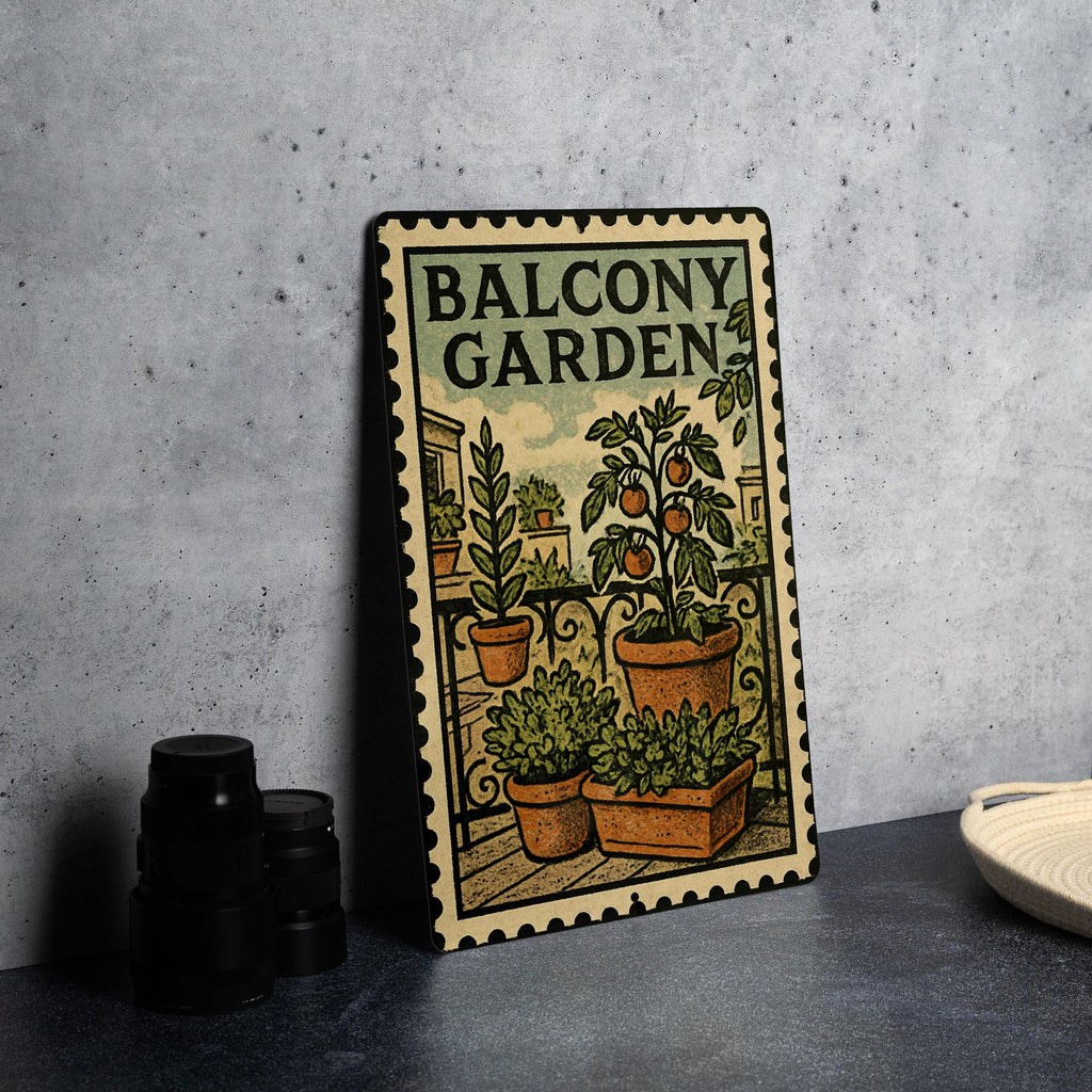 Balcony Garden Metal Sign – Vintage Stamp Style Wall Decor for Patio, Outdoor Space, Balcony Art, Rustic Garden Sign — photo 4