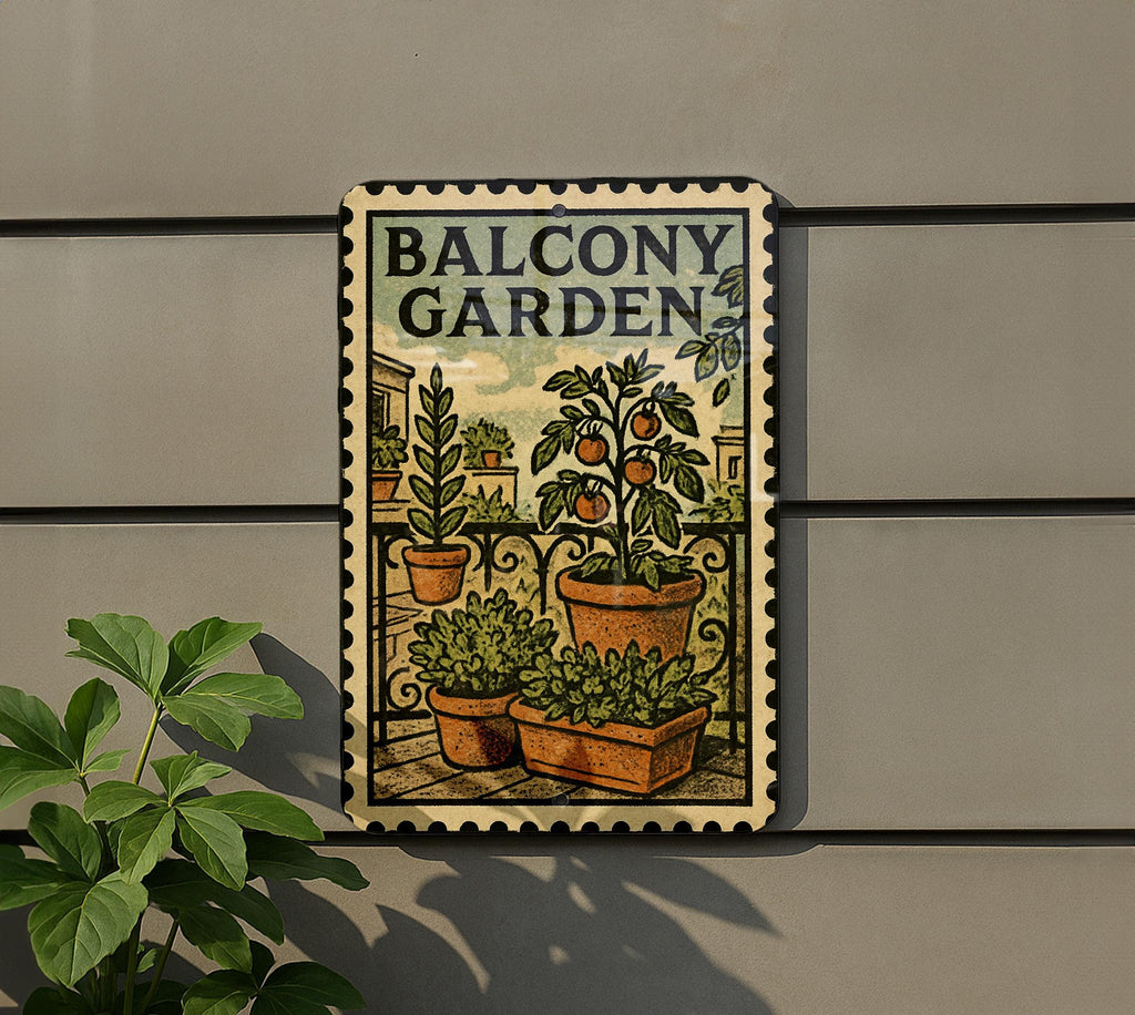 Balcony Garden Metal Sign – Vintage Stamp Style Wall Decor for Patio, Outdoor Space, Balcony Art, Rustic Garden Sign — photo 5