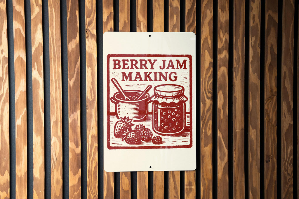 Vintage Berry Jam Making Metal Sign – Rustic Farmhouse Kitchen Wall Art, Retro Canning Stamp Style Decor Plaque — photo 1