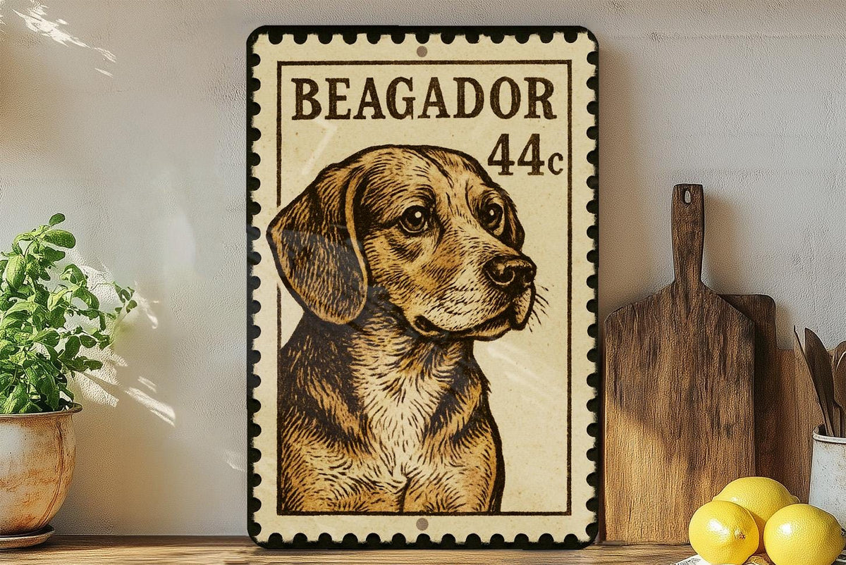 Beagador Metal Sign – Vintage Stamp Style Dog Wall Art, Rustic Pet Decor for Home, Kennel, or Dog Lover Gift — photo 3