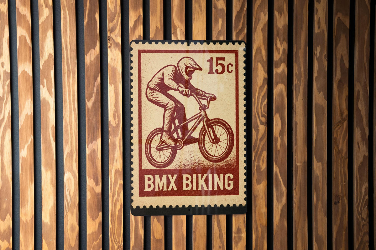 BMX Biking Metal Sign – Vintage Stamp Style Wall Art for Garage, Man Cave, Teen Room, Extreme Sports Decor — photo 1