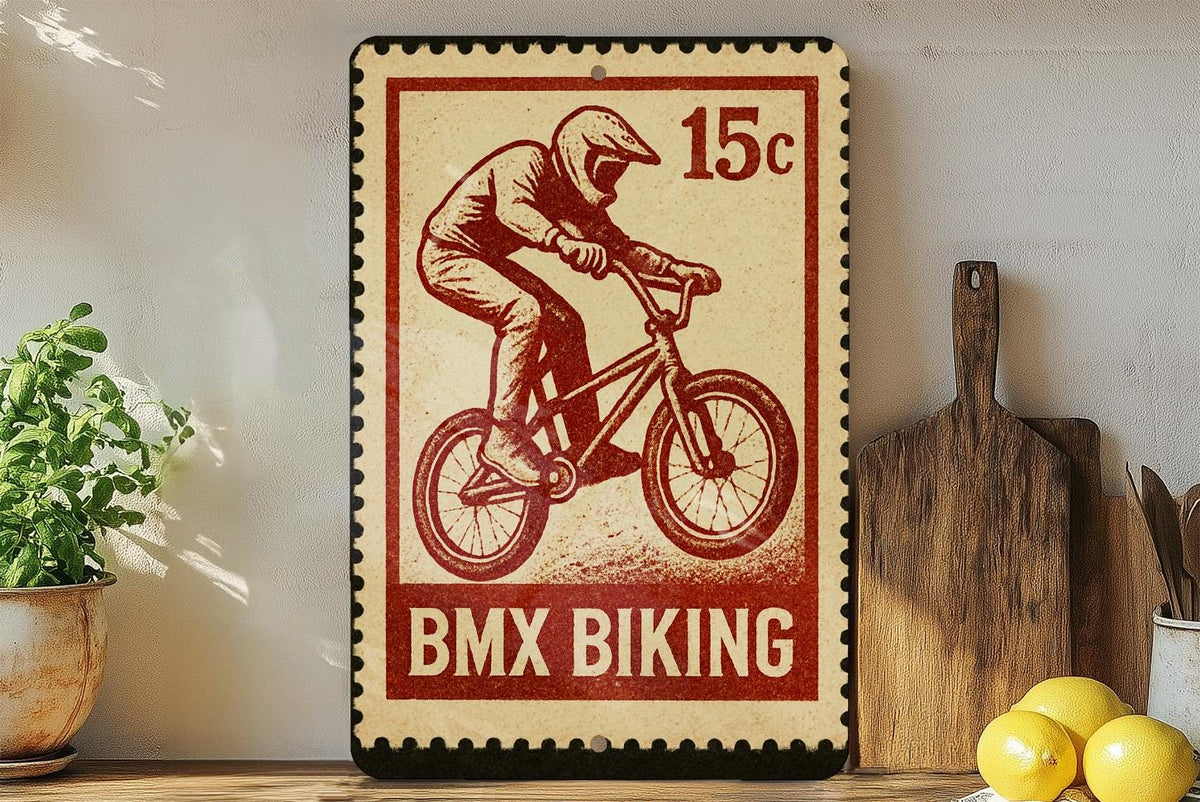 BMX Biking Metal Sign – Vintage Stamp Style Wall Art for Garage, Man Cave, Teen Room, Extreme Sports Decor — photo 2