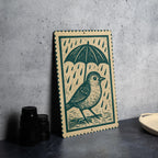 Whimsical Bird with Umbrella Metal Sign – Vintage Stamp Style Wall Art for Garden, Porch, or Rustic Home Decor — photo 4