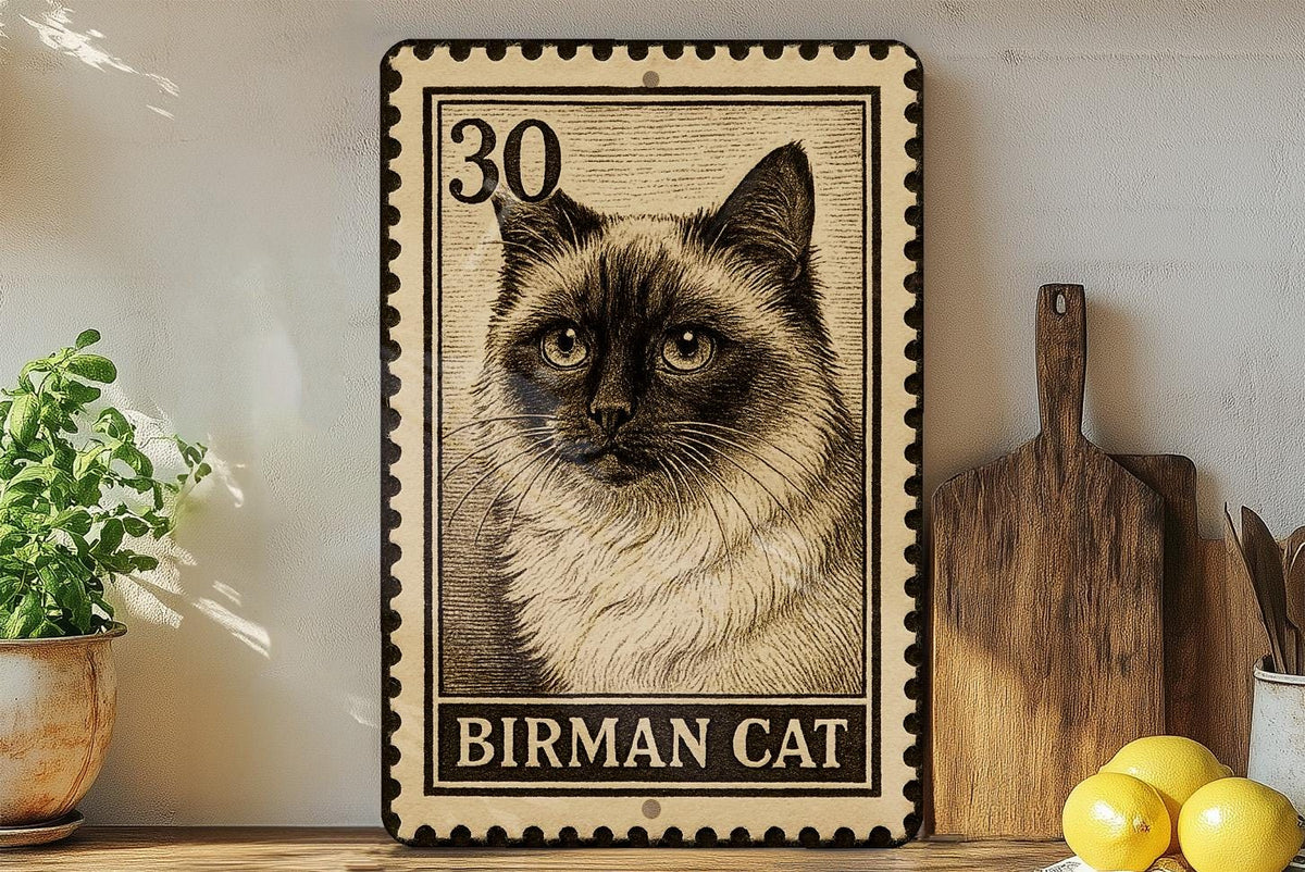 Birman Cat Metal Sign – Vintage Stamp Style Wall Art for Cat Lovers, Rustic Home Decor, Gift for Pet Owners — photo 3