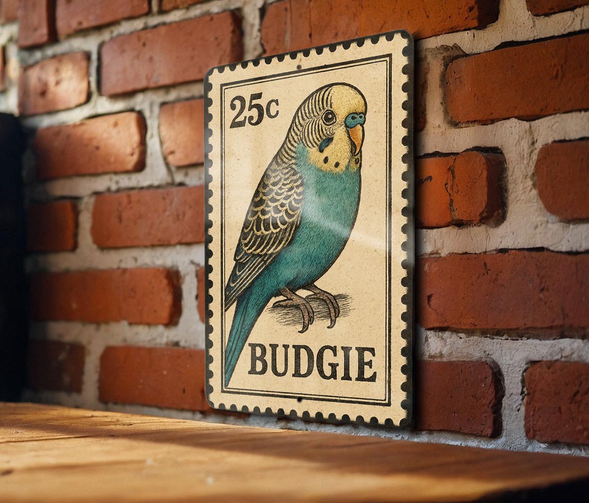 Budgie Stamp Style Metal Sign – Vintage Rock Band Wall Art, Retro Music Decor, Heavy Metal Tin Sign for Man Cave or Garage — photo 2