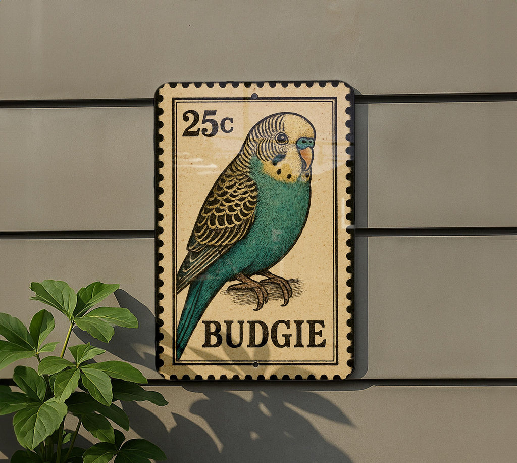 Budgie Stamp Style Metal Sign – Vintage Rock Band Wall Art, Retro Music Decor, Heavy Metal Tin Sign for Man Cave or Garage — photo 5
