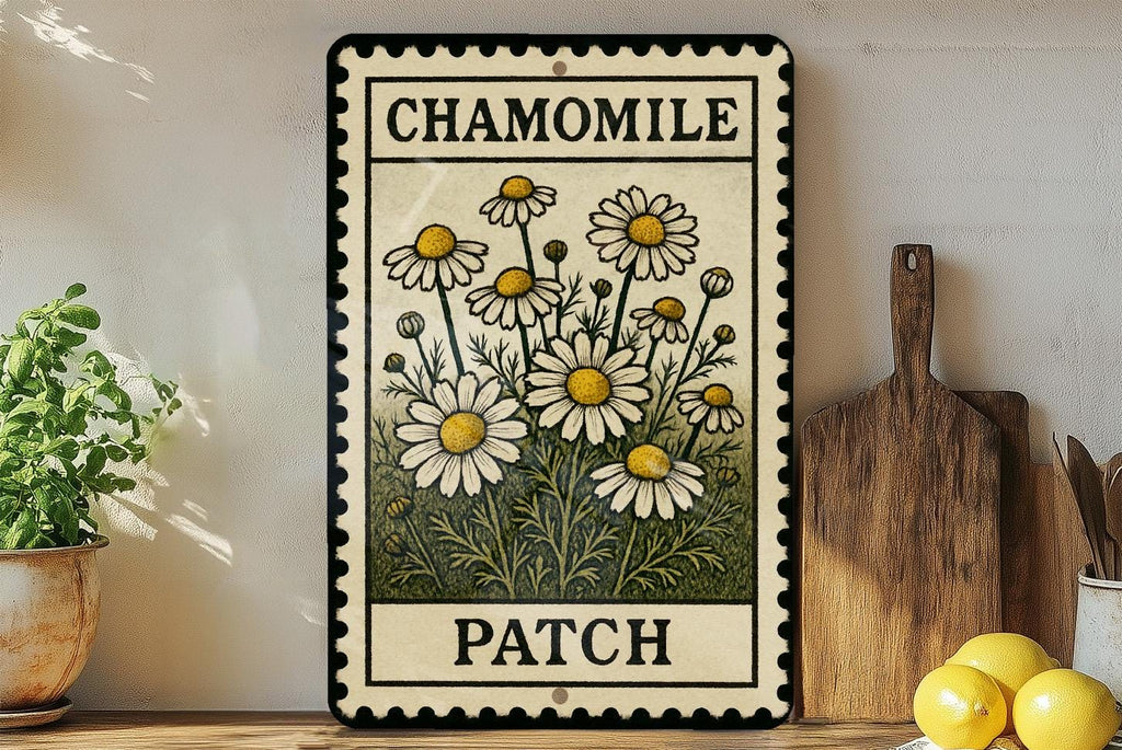 Chamomile Patch Metal Sign – Vintage Botanical Wall Art, Rustic Garden Decor, Floral Stamp Style Tin Sign for Kitchen or Porch — photo 2