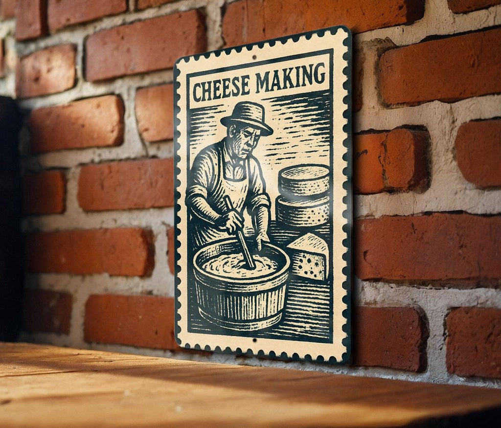 Cheese Making Metal Sign – Vintage Stamp Style Kitchen Wall Decor, Rustic Dairy Farmhouse Tin Art for Cheesemakers — photo 1