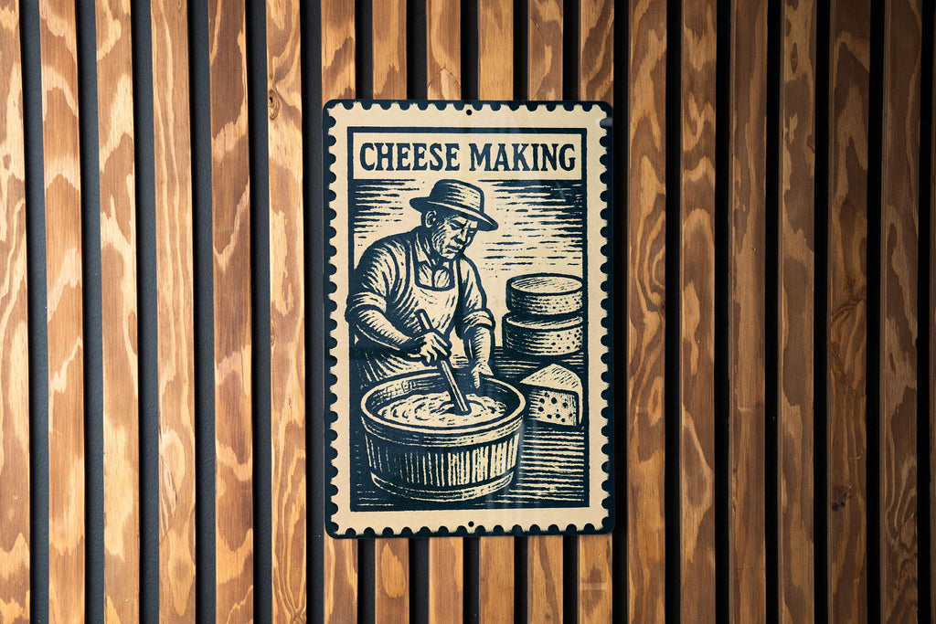 Cheese Making Metal Sign – Vintage Stamp Style Kitchen Wall Decor, Rustic Dairy Farmhouse Tin Art for Cheesemakers — photo 2