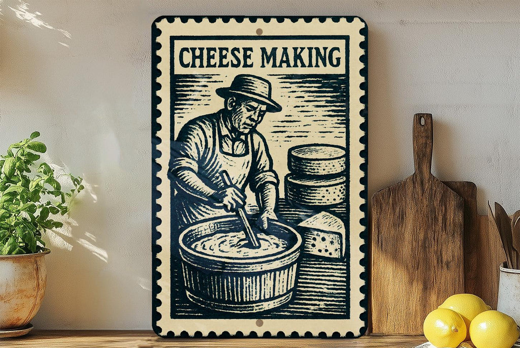 Cheese Making Metal Sign – Vintage Stamp Style Kitchen Wall Decor, Rustic Dairy Farmhouse Tin Art for Cheesemakers — photo 3
