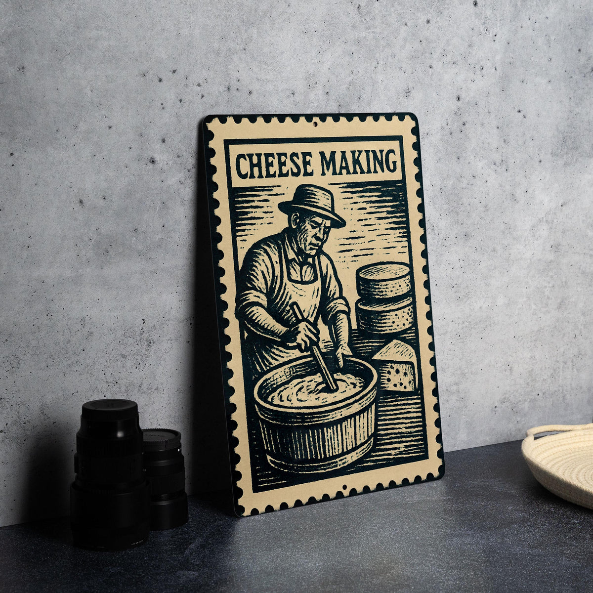 Cheese Making Metal Sign – Vintage Stamp Style Kitchen Wall Decor, Rustic Dairy Farmhouse Tin Art for Cheesemakers — photo 4