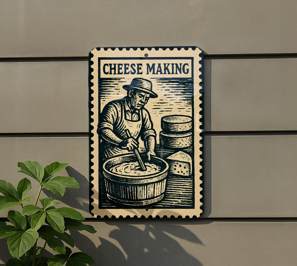 Cheese Making Metal Sign – Vintage Stamp Style Kitchen Wall Decor, Rustic Dairy Farmhouse Tin Art for Cheesemakers — photo 5