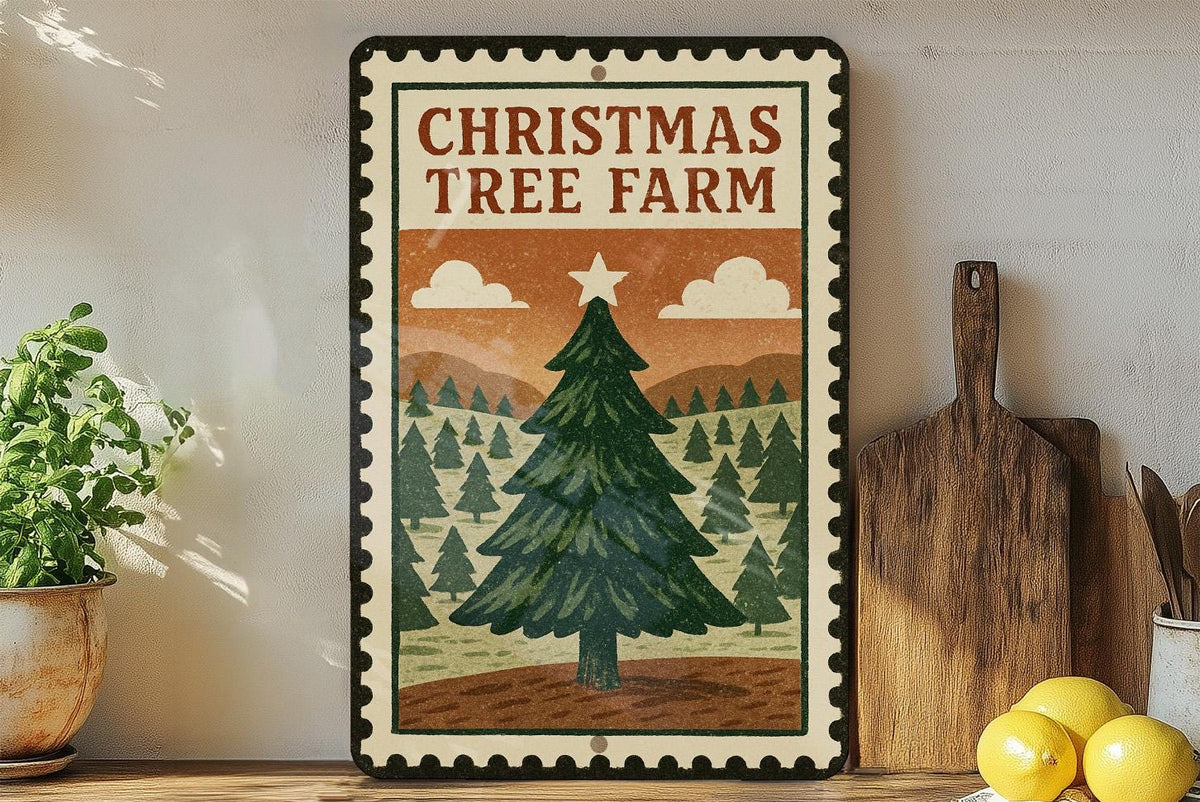 Christmas Tree Farm Metal Sign – Rustic Vintage Stamp Style Wall Decor for Holiday Farmhouse or Winter Cabin — photo 1