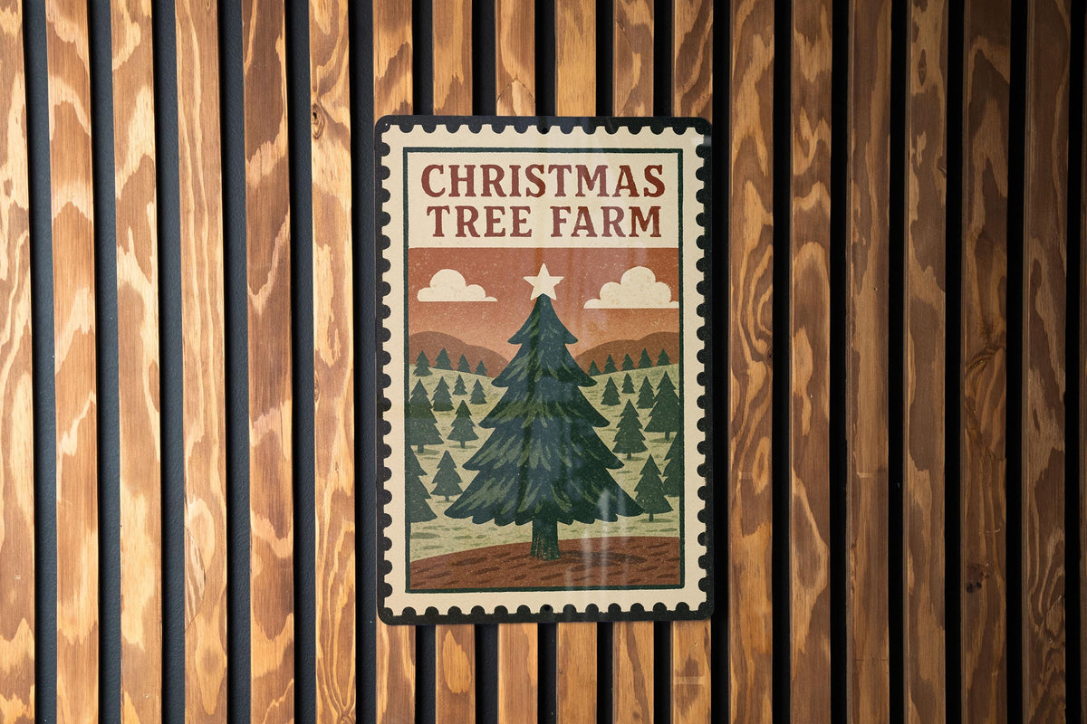 Christmas Tree Farm Metal Sign – Rustic Vintage Stamp Style Wall Decor for Holiday Farmhouse or Winter Cabin — photo 2