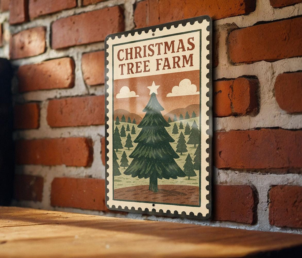 Christmas Tree Farm Metal Sign – Rustic Vintage Stamp Style Wall Decor for Holiday Farmhouse or Winter Cabin — photo 3